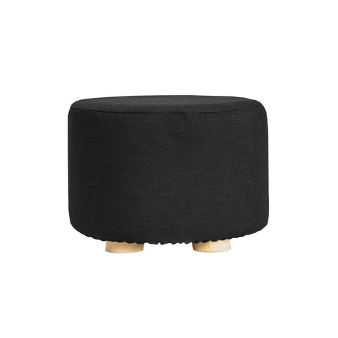 darrahopens Furniture > Living Room La Bella Black Fabric Ottoman Round Wooden Leg Foot Stool