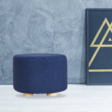 darrahopens Furniture > Living Room La Bella Dark Blue Fabric Ottoman Round Wooden Leg Foot Stool