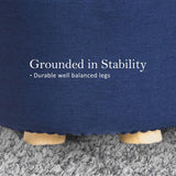 darrahopens Furniture > Living Room La Bella Dark Blue Fabric Ottoman Round Wooden Leg Foot Stool