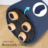darrahopens Furniture > Living Room La Bella Dark Blue Fabric Ottoman Round Wooden Leg Foot Stool