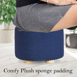 darrahopens Furniture > Living Room La Bella Dark Blue Fabric Ottoman Round Wooden Leg Foot Stool