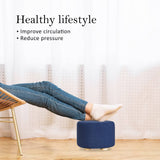 darrahopens Furniture > Living Room La Bella Dark Blue Fabric Ottoman Round Wooden Leg Foot Stool