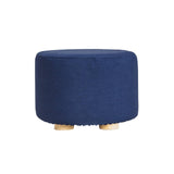 darrahopens Furniture > Living Room La Bella Dark Blue Fabric Ottoman Round Wooden Leg Foot Stool