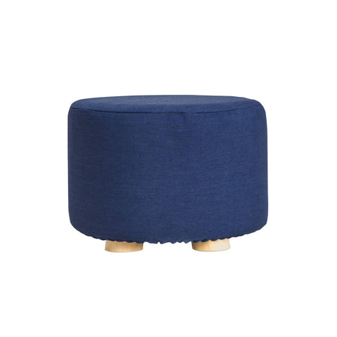 darrahopens Furniture > Living Room La Bella Dark Blue Fabric Ottoman Round Wooden Leg Foot Stool