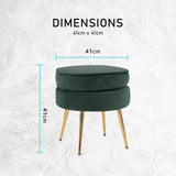 darrahopens Furniture > Living Room La Bella Green Round Ottoman Foot Stool Velvet Fabric Metal Leg