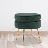 darrahopens Furniture > Living Room La Bella Green Round Ottoman Foot Stool Velvet Fabric Metal Leg