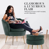 darrahopens Furniture > Living Room La Bella Green Round Ottoman Foot Stool Velvet Fabric Metal Leg
