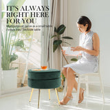darrahopens Furniture > Living Room La Bella Green Round Ottoman Foot Stool Velvet Fabric Metal Leg