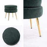 darrahopens Furniture > Living Room La Bella Green Round Ottoman Foot Stool Velvet Fabric Metal Leg