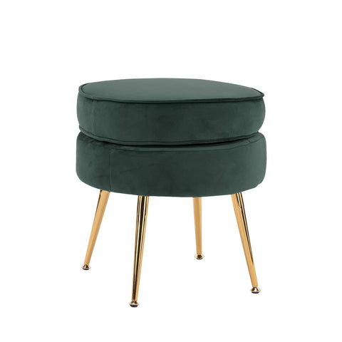 darrahopens Furniture > Living Room La Bella Green Round Ottoman Foot Stool Velvet Fabric Metal Leg