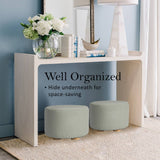 darrahopens Furniture > Living Room La Bella Grey Fabric Ottoman Round Wooden Leg Foot Stool