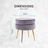 darrahopens Furniture > Living Room La Bella Grey Round Ottoman Foot Stool Velvet Fabric Metal Leg