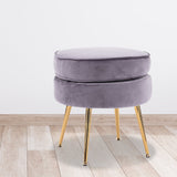darrahopens Furniture > Living Room La Bella Grey Round Ottoman Foot Stool Velvet Fabric Metal Leg