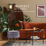 darrahopens Furniture > Living Room La Bella Grey Round Ottoman Foot Stool Velvet Fabric Metal Leg