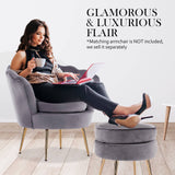 darrahopens Furniture > Living Room La Bella Grey Round Ottoman Foot Stool Velvet Fabric Metal Leg