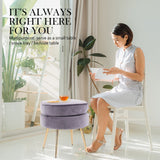 darrahopens Furniture > Living Room La Bella Grey Round Ottoman Foot Stool Velvet Fabric Metal Leg