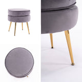 darrahopens Furniture > Living Room La Bella Grey Round Ottoman Foot Stool Velvet Fabric Metal Leg