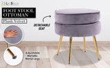 darrahopens Furniture > Living Room La Bella Grey Round Ottoman Foot Stool Velvet Fabric Metal Leg