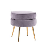 darrahopens Furniture > Living Room La Bella Grey Round Ottoman Foot Stool Velvet Fabric Metal Leg