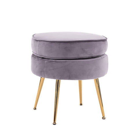 darrahopens Furniture > Living Room La Bella Grey Round Ottoman Foot Stool Velvet Fabric Metal Leg