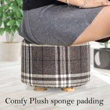 darrahopens Furniture > Living Room La Bella Lattice Fabric Ottoman Round Wooden Leg Foot Stool