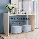 darrahopens Furniture > Living Room La Bella Light Blue Fabric Ottoman Round Wooden Leg Foot Stool