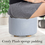 darrahopens Furniture > Living Room La Bella Light Blue Fabric Ottoman Round Wooden Leg Foot Stool