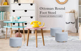darrahopens Furniture > Living Room La Bella Light Blue Fabric Ottoman Round Wooden Leg Foot Stool