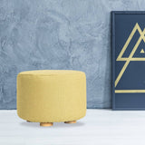 darrahopens Furniture > Living Room La Bella Mustard Yellow Fabric Ottoman Round Wooden Leg Foot Stool