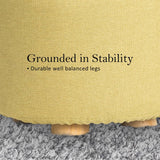 darrahopens Furniture > Living Room La Bella Mustard Yellow Fabric Ottoman Round Wooden Leg Foot Stool