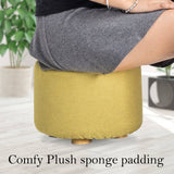 darrahopens Furniture > Living Room La Bella Mustard Yellow Fabric Ottoman Round Wooden Leg Foot Stool