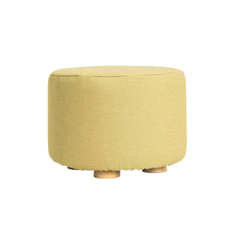 darrahopens Furniture > Living Room La Bella Mustard Yellow Fabric Ottoman Round Wooden Leg Foot Stool