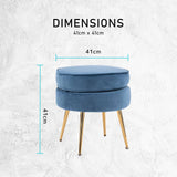 darrahopens Furniture > Living Room La Bella Navy Blue Round Ottoman Foot Stool Velvet Fabric Metal Leg
