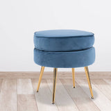 darrahopens Furniture > Living Room La Bella Navy Blue Round Ottoman Foot Stool Velvet Fabric Metal Leg