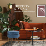 darrahopens Furniture > Living Room La Bella Navy Blue Round Ottoman Foot Stool Velvet Fabric Metal Leg