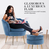 darrahopens Furniture > Living Room La Bella Navy Blue Round Ottoman Foot Stool Velvet Fabric Metal Leg