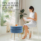 darrahopens Furniture > Living Room La Bella Navy Blue Round Ottoman Foot Stool Velvet Fabric Metal Leg