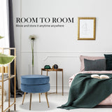darrahopens Furniture > Living Room La Bella Navy Blue Round Ottoman Foot Stool Velvet Fabric Metal Leg
