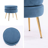darrahopens Furniture > Living Room La Bella Navy Blue Round Ottoman Foot Stool Velvet Fabric Metal Leg