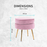 darrahopens Furniture > Living Room La Bella Pink Round Ottoman Foot Stool Velvet Fabric Metal Leg