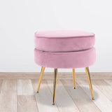darrahopens Furniture > Living Room La Bella Pink Round Ottoman Foot Stool Velvet Fabric Metal Leg