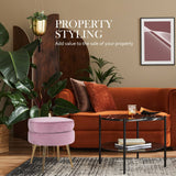 darrahopens Furniture > Living Room La Bella Pink Round Ottoman Foot Stool Velvet Fabric Metal Leg