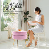 darrahopens Furniture > Living Room La Bella Pink Round Ottoman Foot Stool Velvet Fabric Metal Leg