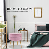 darrahopens Furniture > Living Room La Bella Pink Round Ottoman Foot Stool Velvet Fabric Metal Leg