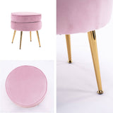darrahopens Furniture > Living Room La Bella Pink Round Ottoman Foot Stool Velvet Fabric Metal Leg
