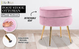 darrahopens Furniture > Living Room La Bella Pink Round Ottoman Foot Stool Velvet Fabric Metal Leg