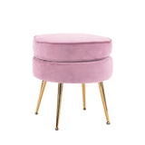 darrahopens Furniture > Living Room La Bella Pink Round Ottoman Foot Stool Velvet Fabric Metal Leg