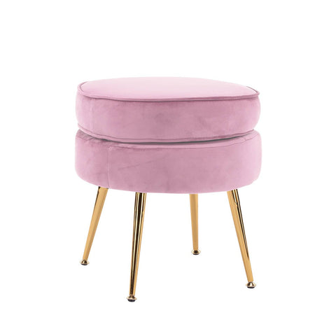 darrahopens Furniture > Living Room La Bella Pink Round Ottoman Foot Stool Velvet Fabric Metal Leg