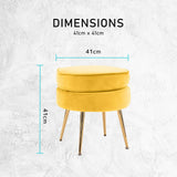 darrahopens Furniture > Living Room La Bella Yellow Round Ottoman Foot Stool Velvet Fabric Metal Leg
