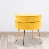 darrahopens Furniture > Living Room La Bella Yellow Round Ottoman Foot Stool Velvet Fabric Metal Leg